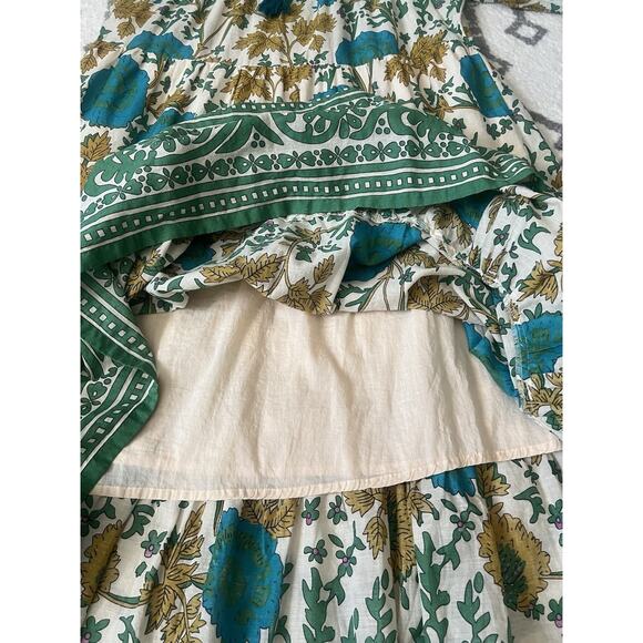 NATURAL LIFE Auguste Cream Green Border 100% Cotton Boho Maxi Dress Sz M - Picture 12 of 16